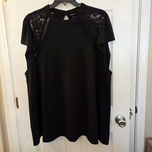 Torrid 5 blk short slv crepe lace mockneck tunic top NWT witchy vampy whimsigoth
